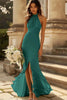 Load image into Gallery viewer, Dusty Sage Sheath Chiffon Pleated Halter Long Bridesmaid Dress