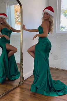 Dark Green Mermaid Sweetheart Long Prom Dress with Slit