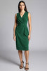 Load image into Gallery viewer, Navy Satin Bodycon V-Neck Midi Work Dress
