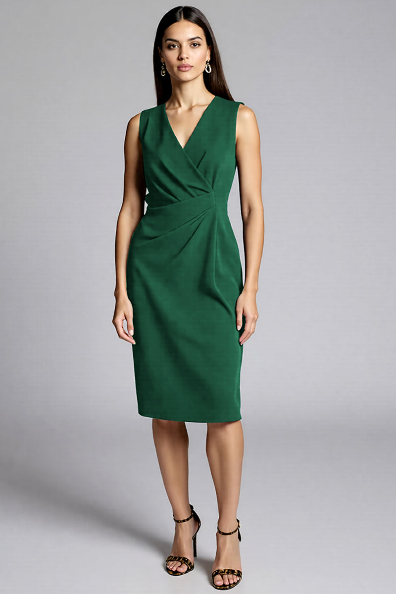 Load image into Gallery viewer, Navy Satin Bodycon V-Neck Midi Work Dress
