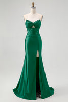 Load image into Gallery viewer, Sparkly Black Mermaid Satin Sweetheart Long Corset Prom Dress with Slit