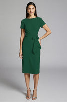 Load image into Gallery viewer, Royal Blue Bodycon Ruffled Satin Midi Work Dress