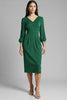 Load image into Gallery viewer, Navy Satin V-Neck Bodycon Midi Work Dress