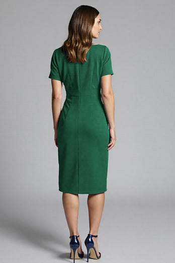 Royal Blue Bateau Neck Bodycon Ruched Midi Satin Work Dress