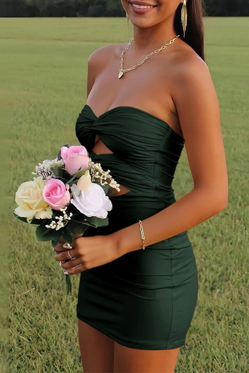 Load image into Gallery viewer, Black Satin Cut Out Tight Strapless Mini Party Dress