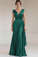 Load image into Gallery viewer, Grey Blue V-Neck Sheath V-Neck Long Satin Formal Dress with Ruffles