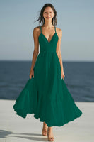 Load image into Gallery viewer, Ivory A Line Spaghetti Straps Beach Maxi Engagement Dress
