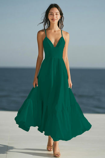 Ivory A Line Spaghetti Straps Beach Maxi Engagement Dress