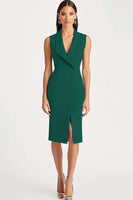 Load image into Gallery viewer, Queendancer Women Dusty Rose Satin Work Blazer Dress Bodycon Sleeveless Shawl Lapel Midi Semi Formal Dress