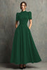 Load image into Gallery viewer, Elegant Black A-Line High Neck Short Sleeves Long Formal Dress with Pockets