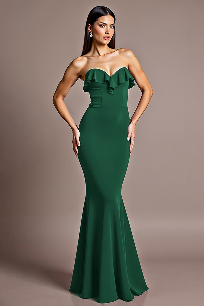Load image into Gallery viewer, Red Satin Mermaid Strapless Backless Formal Dress