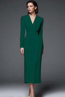 Load image into Gallery viewer, Queendancer Women Simple Ivory Pencil Long Blazer Dress with Sleeves Shawl Lapel Work Dress