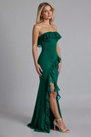 Load image into Gallery viewer, Black Chiffon Sheath Ruffled Long Formal Dress with Slit