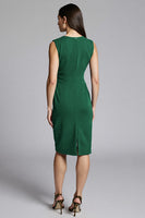 Load image into Gallery viewer, Navy Satin Bodycon V-Neck Midi Work Dress