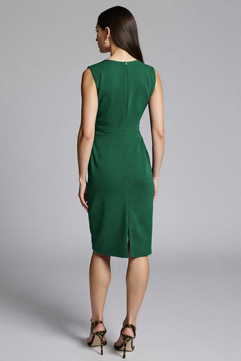 Navy Satin Bodycon V-Neck Midi Work Dress