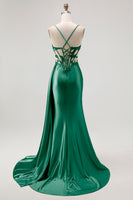 Load image into Gallery viewer, Sparkly Champagne Mermaid Spaghetti Straps Ruched Long Prom Dress with Beading