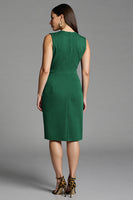 Load image into Gallery viewer, Royal Blue Satin Bodycon V-Neck Midi Work Dress with Ruffles