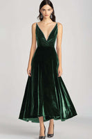 Load image into Gallery viewer, Burgundy Velvet V-Neck A Line Long Formal Dress