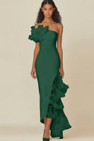 Load image into Gallery viewer, White Sheath Asymmetrical Long Rehearsal Dinner Dress with Ruffles