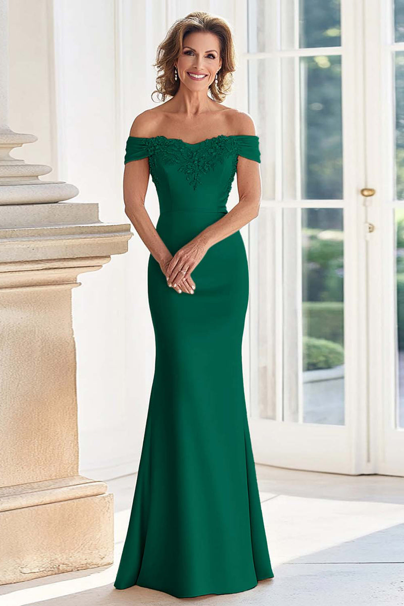 Load image into Gallery viewer, Elegant Champagne Mermaid Off The Shoulder Mother of the Bride Dress with Lace