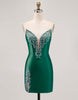 Load image into Gallery viewer, Sparkly Fuchsia Satin Strapless Tight Short Homecoming Dress with Rhinestones