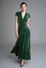Load image into Gallery viewer, Plum Ruched Velvet V Neck Long Holiday Party Dress with Sleeves
