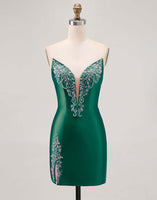 Load image into Gallery viewer, Red Satin Strapless Tight Short Homecoming Dress with Rhinestones