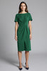 Load image into Gallery viewer, Navy Bodycon Ruched Midi Satin Work Dress