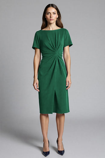 Navy Bodycon Ruched Midi Satin Work Dress