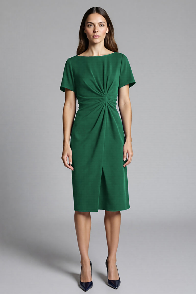 Load image into Gallery viewer, Navy Bodycon Ruched Midi Satin Work Dress