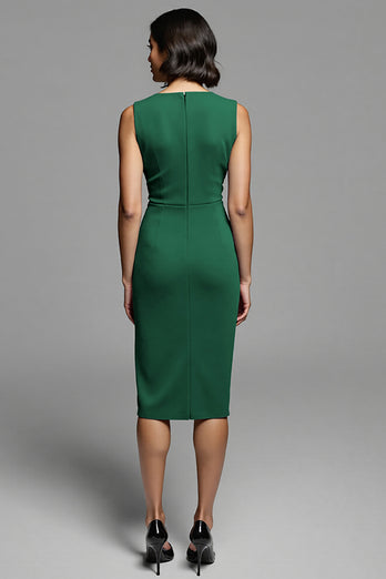 Grey Bodycon Satin Ruched Midi Work Dress with Slit