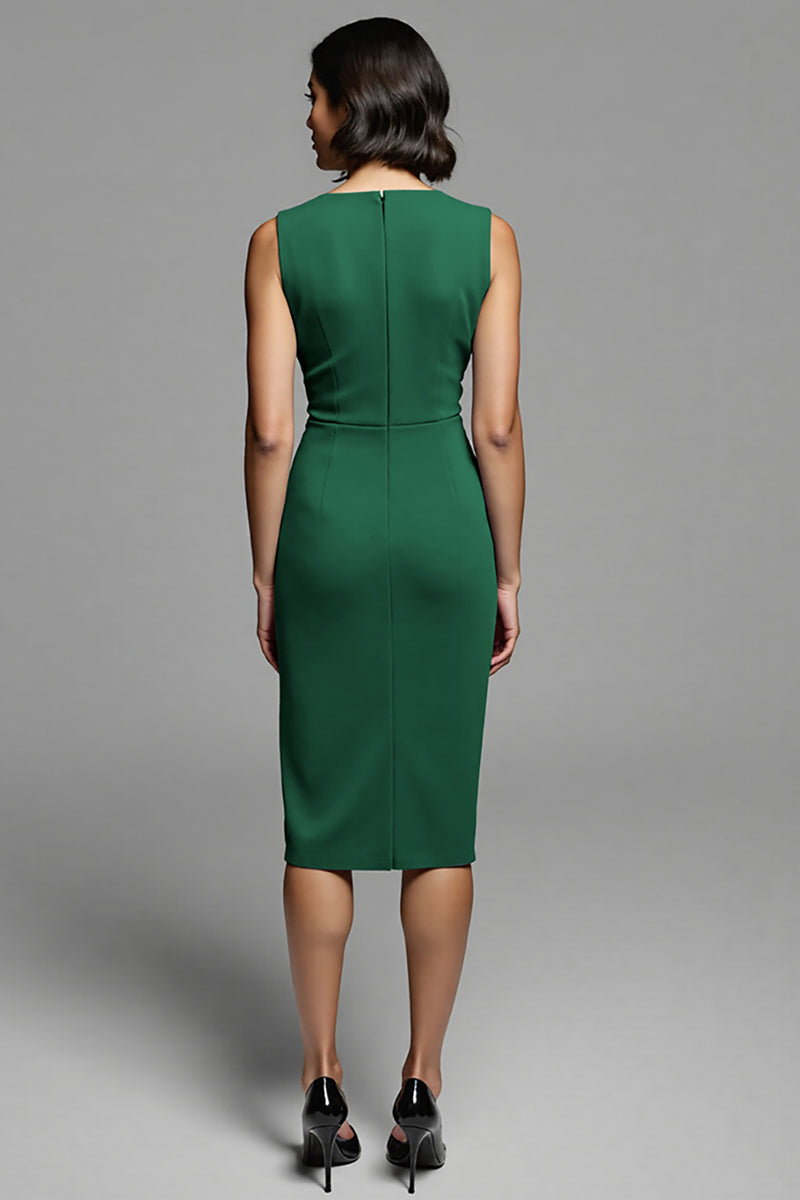 Load image into Gallery viewer, Grey Bodycon Satin Ruched Midi Work Dress with Slit