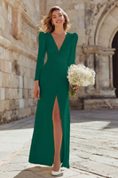Load image into Gallery viewer, Ivory V-Neck Sheath Long Sleeves Wedding Dress with Slit