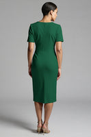 Load image into Gallery viewer, Champagne Bodycon V-Neck Midi Satin Work Dress with Sleeves