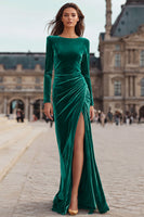 Load image into Gallery viewer, Caramel Sheath Velvet Long Holiday Party Dress with Sleeves