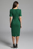 Load image into Gallery viewer, Navy Bodycon Satin V-Neck Midi Work Dress with Sleeves