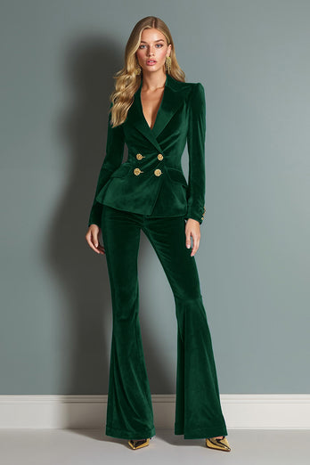 Royal Blue Velvet 2 Piece Peak Lapel Women Prom Suits with Sleeves