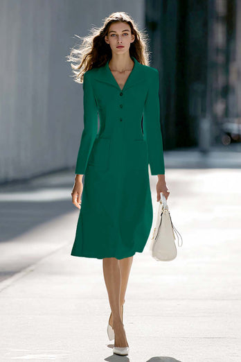Ivory A Line Single Breasted Midi Blazer Dress with Sleeves