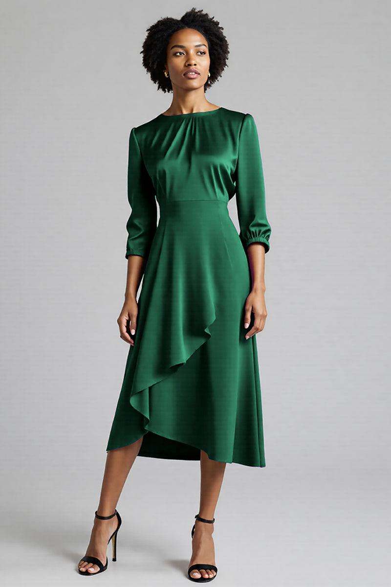 Load image into Gallery viewer, Royal Blue Satin A Line Midi Work Dress with Sleeves