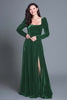 Load image into Gallery viewer, Burgundy Velvet Square Neck Long Sleeves Holiday Party Dress with Slit