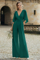 Load image into Gallery viewer, Ivory V-Neck Half Sleeves Long Wedding Jumpsuits with Pockets