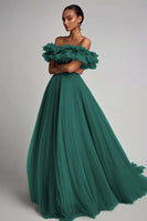 Load image into Gallery viewer, Dusty Sage Tulle A Line Long Formal Dress with Ruffles