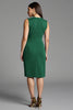 Load image into Gallery viewer, Navy Bodycon Satin V-Neck Midi Work Dress with Ruffles