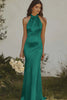 Load image into Gallery viewer, Light Yellow Sheath Halter Long Satin Bridesmaid Dress