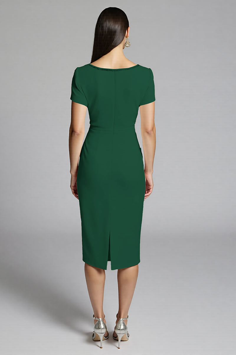 Load image into Gallery viewer, Royal Blue Bodycon Ruffled Satin Midi Work Dress