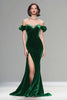 Load image into Gallery viewer, Sparkly Plum Off the Shoulder Velvet Long Holiday Party Dress with Beading