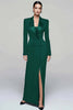 Load image into Gallery viewer, Queendancer Women Black Pencil Long Sleeves Blazer Dress with Slit Peak Lapel Double Breasted Coat Dress