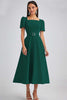Load image into Gallery viewer, Sky Blue Satin A Line Square Neck Midi Work Dress with Sleeves