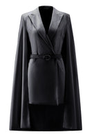 Load image into Gallery viewer, White Satin Bodycon Peak Lapel Short Work Blazer Dress with Cape