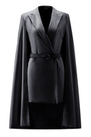 Load image into Gallery viewer, White Satin Peak Lapel Cape Short Work Blazer Dress